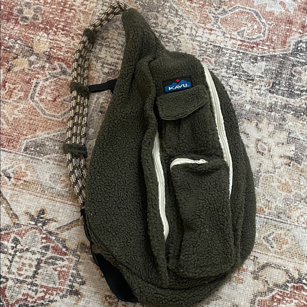 KAVU Olive Fleece Sling Backpack